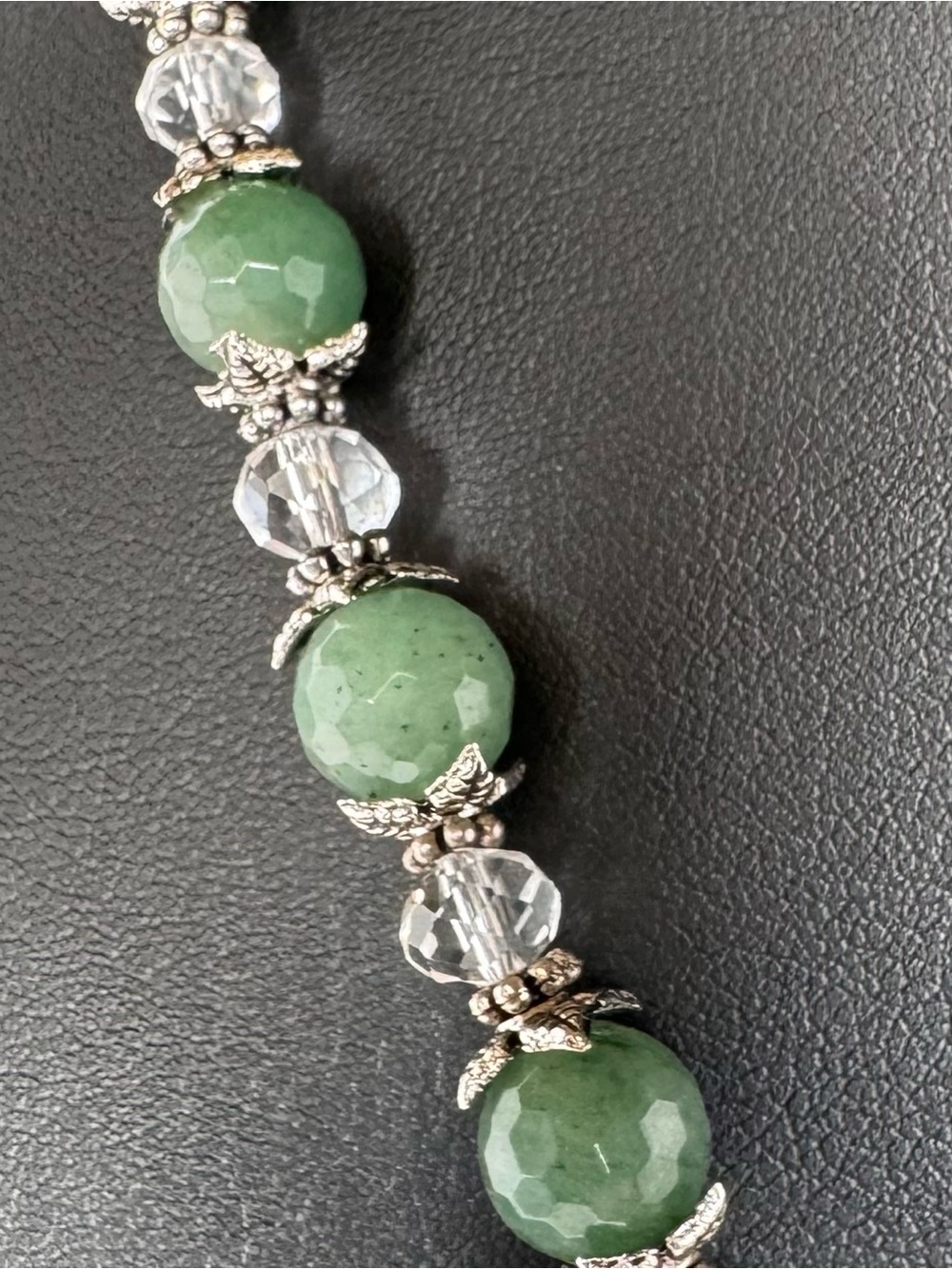 Handmade Faceted Prehnite Vintage Pendant & Moss Agate Statement Necklace - Picture 5 of 8